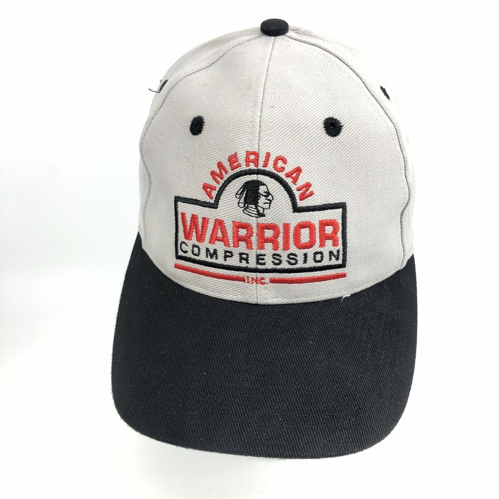 Vintage Indian Hat Cap Strap Back Black White American Warrior Trucker 90s Y2K